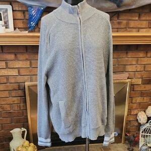 Grey Bomber Style Zipper Front Cardigan Mens Sz XL Cotton Blend Banana Republic